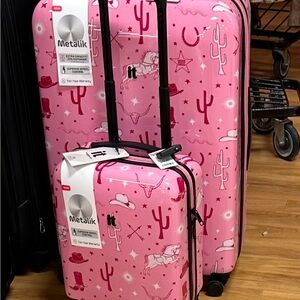 Western Pink Cactus and Cowboy Print Luggage Set